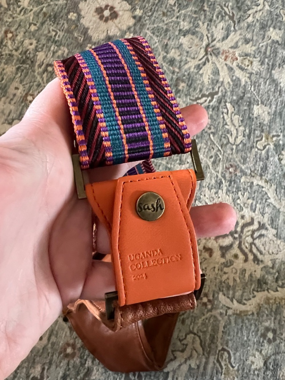 Sash Brown Leather Crossbody with Jacquard Strap - Picture 8 of 12